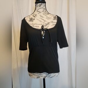 J. Crew Black Short Sleeve Top with Tie Front